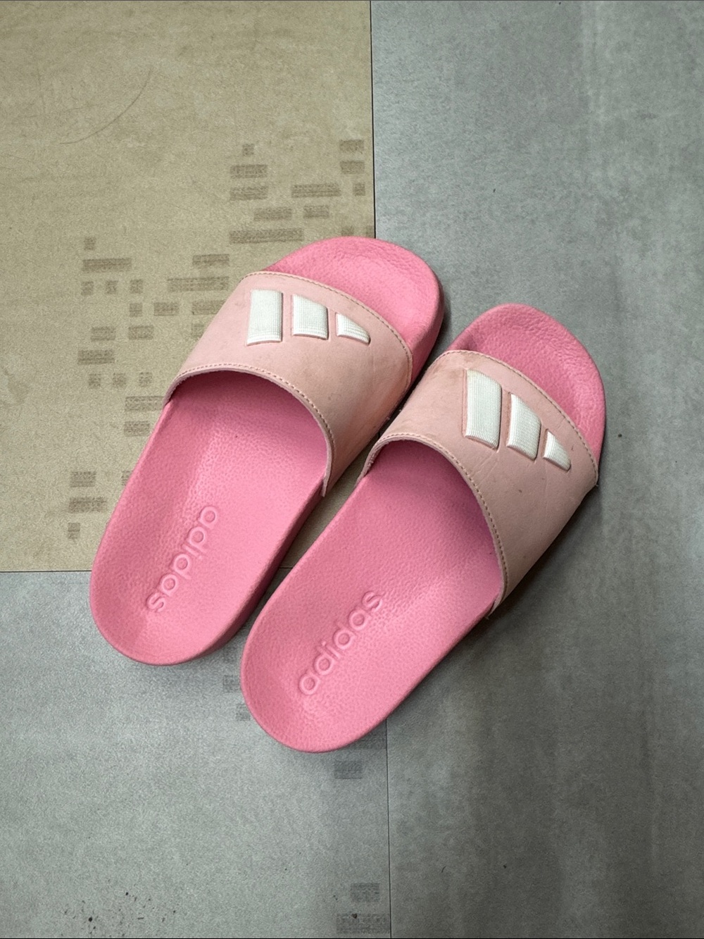 adidas kids Pink Messi Cloudfoam Slide Sandals with White Stripes